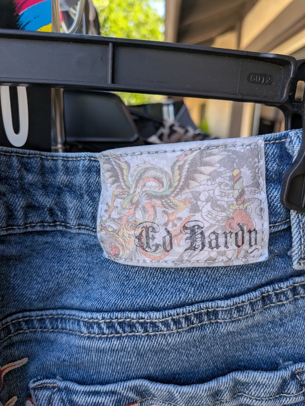 Ed Hardy Embroidered Dragon Denim Jeans - Blue & Red - Picture 5 of 8